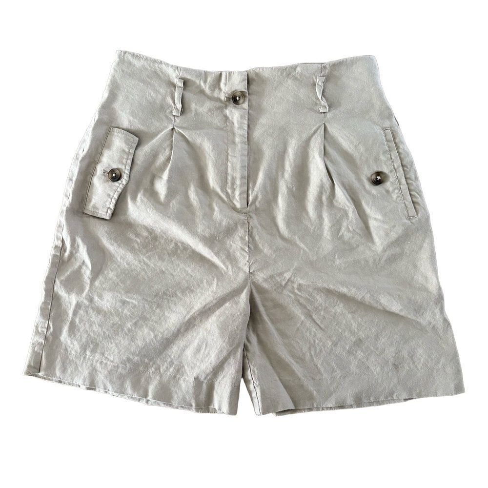 Calvin Klein Shorts Size 4 Linen Blend Beige High Waisted Button Closure